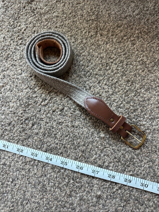Other - Men's Woven Canvas Belt with Brown Leather Trim - Taupe
